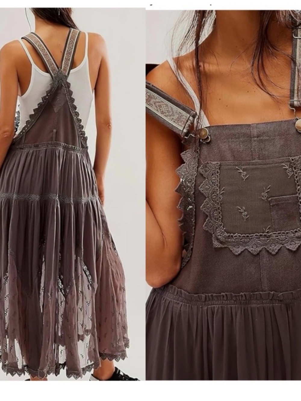 NWT Boho Free People Inspired Ebossy Laced Embroidered Tulle Bob Maxi Dress L XL